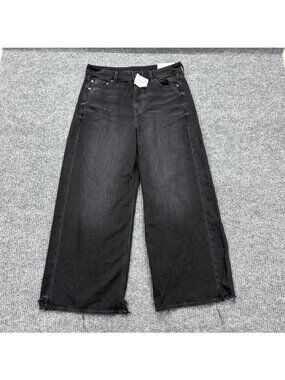 American Eagle Super High Rise Baggy Wide Leg Ankle Black Jeans Women sz 10R NEW